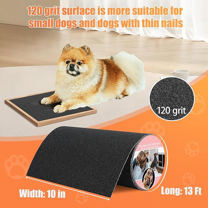 120 Grit Pet Nail Self Adhesive Replacement Emery Paper - Suitable for Small and Dogs with Long Quicks - Scratch Alternatives to Cat and Dog Nail Clippers (10in*13ft, Black, 120 Grit)
