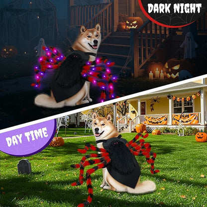 Dog Halloween Costume Large Breed, Furry Dog Spider Costume with 64 LED, Funny Halloween Dogs Costumes for Large Dogs Medium Pet Halloween Party Cosplay (Red)