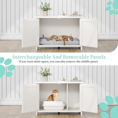 Vongrasig Cat Litter Box Enclosure,Litter Box Furniture Hidden with Barn Door,Wooden Cat Washroom Furniture,Cat House,End Table, Fit Most of Litter Box, White