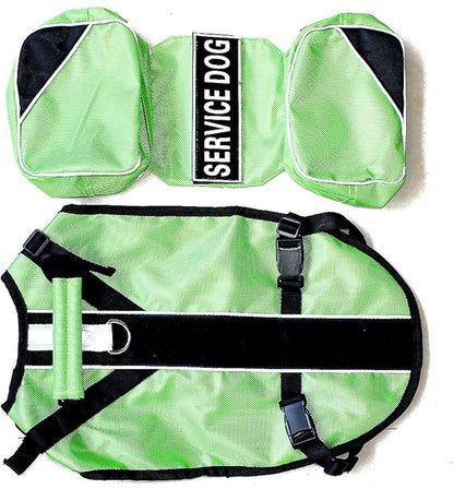 Serijoars Dog Vest Harnesses with Saddlebag Backpack for Camping & Travel - Reflective Hound Hiking Backpack Saddle Bag - Lightweight Vest Harness for Medium & Large Dogs (Green, M)