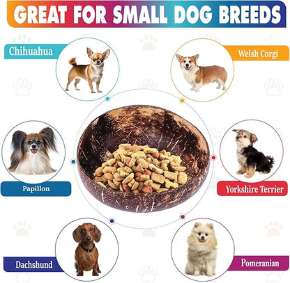 Raised Dog Bowl for Small Dog - Elevated, Ants-Off Stand, Real Coco Bowl, Height 5-inch, 33-oz Dish Capacity - Coconut/Bamboo Natural Calming Effect