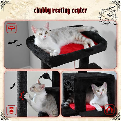 PETEPELA 56.3" Gothic Cat Tree for Indoor Cats, Tall Cat Tower with Super Large Hammock (20"X16"), Sisal Covered Scratching Posts, Cozy Condo and Top Perch Black