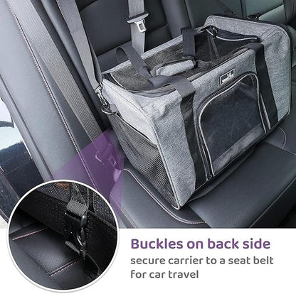 TSA Approved Pet Carrier for Small Medium Cats and Dogs | Dog Carrier with Adequate Ventilation | 4 Mesh Windows, 3 Entrance, Locking Safety Zippers, Padded Shoulder Strap, Black
