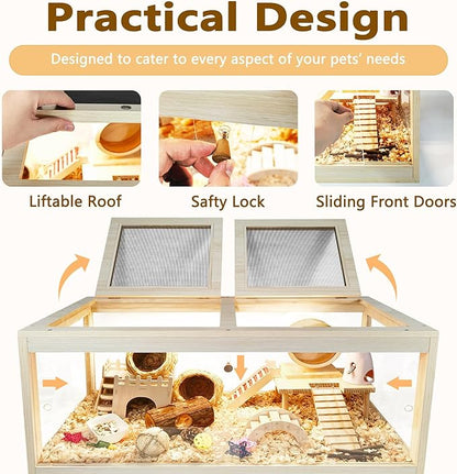 Prolee Hamster Cage Chewproof, Mice and Rat Habitat with Transparent Sides, Hamster Cage with Openable Mesh Top, Solid Built with Lock Design and Leg Stand, 48" inch