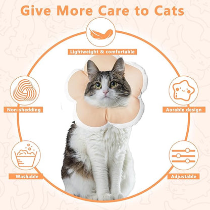 Cat Cone Collar Soft, Waterproof Cats Cones to Stop Licking After Surgery, Adjustable Soft Elizabeth Cats Collars for Wound Healing, Flower Shape Cat Recovery Collar (Pastel Orange, Medium)