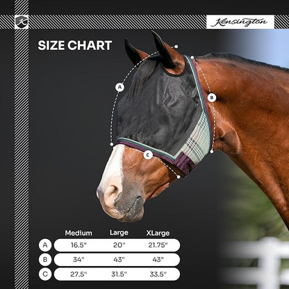 Kensington 90% UV Fly Mask Halter CatchMask UViator - Without Ears & Forelock Freedom Web Trim *Roomy Fit*- Medium, Atlantis
