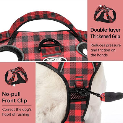 IVY&LANE No Pull Dog Harness with Leash Set, Reflective No Choke Pet Vest,Adjustable Oxford Dog Vest Harness with Easy Control Handle for Small Dogs (Checkered Red,S)