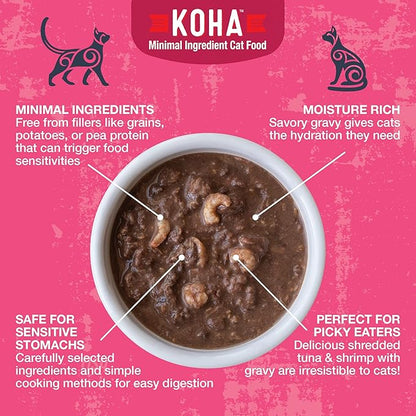 KOHA Poké Bowl Tuna & Shrimp Entree in Gravy for Cats, 12-Pack of 3oz Pouches