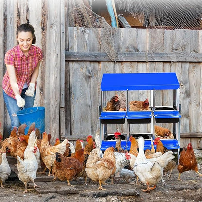 Chicken Nesting Boxes, 6 Hole Metal Chicken Laying Box with with Removable Trays and Roll Out Egg Collection for Chicken Coop, with Metal Bracket, Blue
