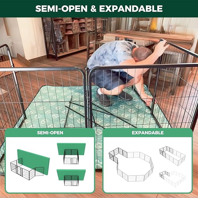 FXW Homeplus Unleashed Indoor Dog Playpen - Stress-Free and Safe Play, Heavy Duty 24 Inch 16 Wire Panels Dog Pen for Puppy and Small Dogs, Black│Patented