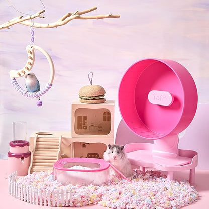 Silent Hamster Wheel 8.7 Inch Dual-Bearings Small Animals Quiet Running Exercise Wheels, Height Adjustable for Dwarf Hamsters, Gerbils, Mice, Hedgehog, or Other Small Pets,Raspberry Pink