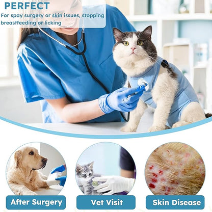 Cat Surgery Recovery Suit, Recovery Suit for Female Male Cats, Cat Onesie After Surgery Spay Neuter, Anti-Licking Kitten Surgical Clothes, Bodysuit for Abdominal Wounds Skin Disease Blue M
