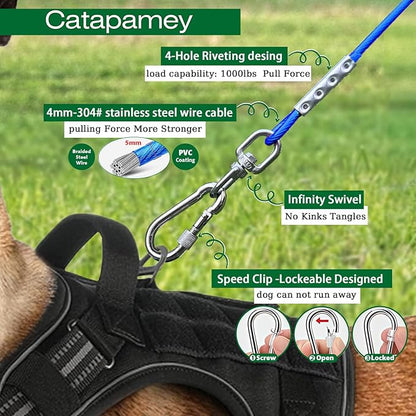 Dog Tie Out Cable and Stake for Yard,(up to 200lbs) 360°Swivel Dog Run Anchors- No Tangle,with 20FT Heavy Duty Tie Out Cable,Runner for Yard,Ideal for Outdoor Camping