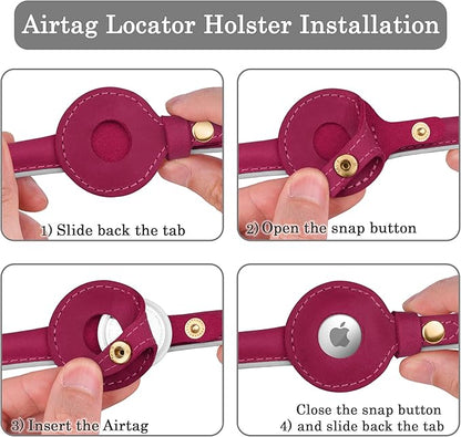 OOPSDOGGY Rolled Leather Dog Collar with Airtag Holder - Reflective Round Airtag Dog Collar - Soft Tracking Pet Collar for Small Dogs Puppy Cats Kitten (Pink, S, 10"-13")