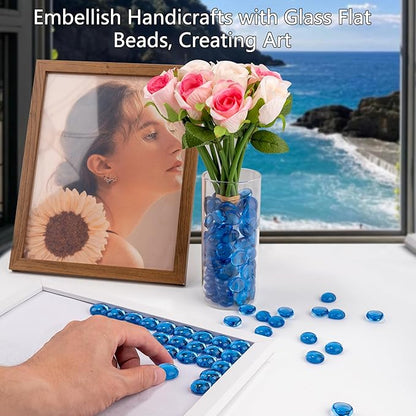 Pale Blue Glass Marbles, 0.97LB Transparent Flat Glass Beads for Vases, Light Blue Mosaic Gem Pebbles for Aquarium Decor, Floral Arrangements, Mancala Stones, Vase Filler and Crafts, Approx. 80-100PCS