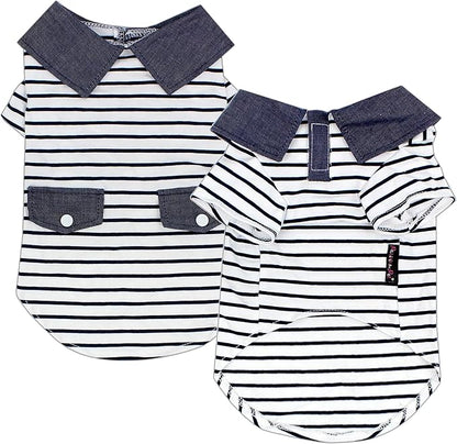 Parisian Pet Preppy Boy Polo Dog Shirt – Puppy Outfits – 100% Cotton Doggie Clothes – Cute Machine Washable Puppy Apparel - Dog Shirts for Small Dogs S