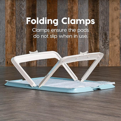 IRIS USA Pee Pad Holder - For Large Sized Puppy and Puppy Training Pads, Secured Latches, Non-Skid Feet, High Polish Finish for Easy Cleaning, Leak Protection, Fits 28"x 34" Pad or Larger, Square, Blue