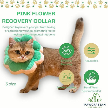 Adjustable Comfy Flower Style Elizabeth Collar for Cats Puppies Soft Recovery Cone Pet Protective Neck Collar (Green, Medium)