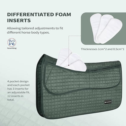 Tackmore Western Saddle Pad Adjustable with Side Pockets and Foam Inserts Shock-Absorbing Riding Pad