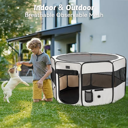 PETSFIT 45.5" Dog Playpen Indoor/Outdoor-Jump-Proof 28.5" Height with Removable Waterproof Mat & Zippered Roof | RV, Camping, Travel Dog Pen | Whelping & Cat Observation Space(45.5"L x 45.5"W x 28.5H)