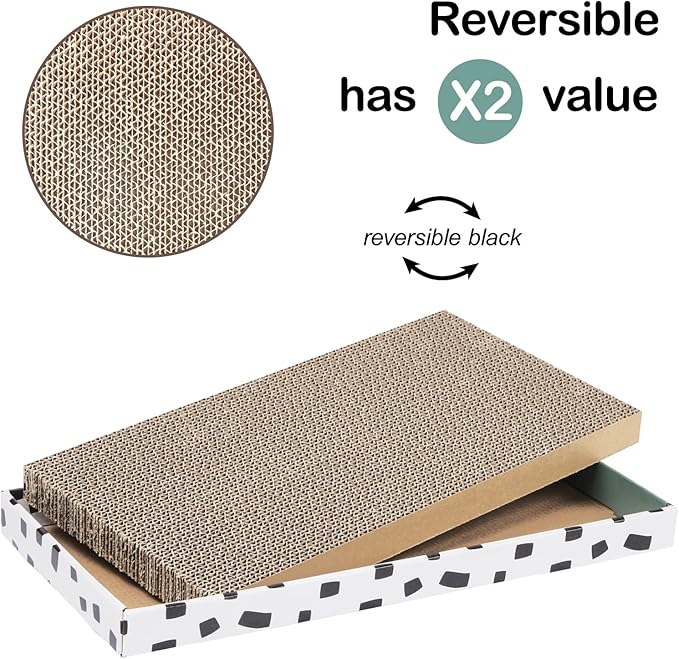 PAWSFANS Cat Scratcher Cardboard Scratch Pad with Box Durable Corrugate Scratching Board Kitty Sofa Lounge Bed Reversible Catnip Included for Indoor Cats,Large (Box, 3pcs)