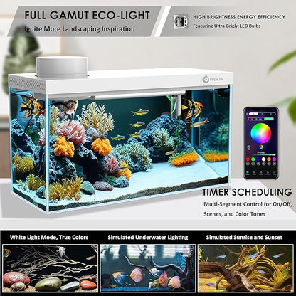 Smart Fish Tank Aquarium Kit with APP Control and Auto Feeder - 1.5 Gal Fish Tank Multi-Layer Filtration System Silent Pump & UHD Glass - 16 Million DIY Colors Includes Mini Magnetic Scrubber Scraper