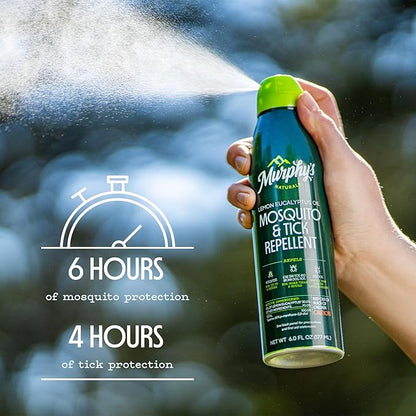 Murphy's Naturals Mosquito & Tick Bug Repellent Spray, Oil of Lemon Eucalyptus for Skin + Outdoor Gear, DEET-Free, 6 Ounce Mist, 2-Pack