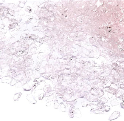 TWINKLING High Luster Fire Glass Gravel Stone Glitter,Broken Glass,Fire Gems Chips,Crushed Glass for Fire Pit Crafts Resin Art Aquarium Garden Decoration,3-6mm,1-Pound Jar (Pink)