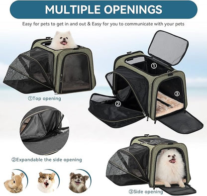 Petsfit Expandable Cat Carrier Dog Carrier, Soft-Sided Collapsible Portable Pet Carrier, 19x12x12, Green
