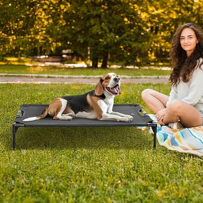 Petsfit Elevated Raised Outdoor Dog Bed - Cooling Elevated Dog Cot, Upgraded Adjustable Firmness Pet Bed，Pet Hammock Bed with Chew Proof Breathable Teslin Mesh，Non Slip, Black 42”