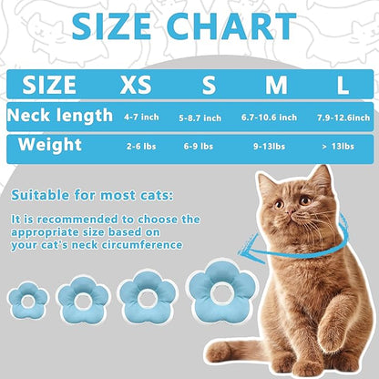 Cat Cone Collar Soft, Waterproof Cats Cones to Stop Licking After Surgery, Adjustable Soft Elizabeth Cats Collars for Wound Healing, Flower Shape Cat Recovery Collar (Blue, Large)