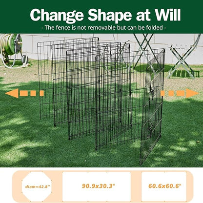 PJYuCien Dog Playpen, 8 Panels 36’’H Dog Pens Indoor with Bottom Pad, Metal Foldable Pet Puppy Exercise Fence Crate Kennel, Better for Medium Animals,Black