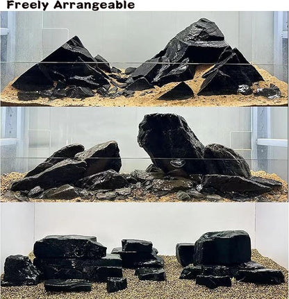 Unocho Fish Tanks Stone 20LB Natural Black Slate Rocks for Aquariums Decorative Aquascaping Stone for Reptile Terrariums, Bonsai Gardens & Outdoor 3-9inches(8PCS)