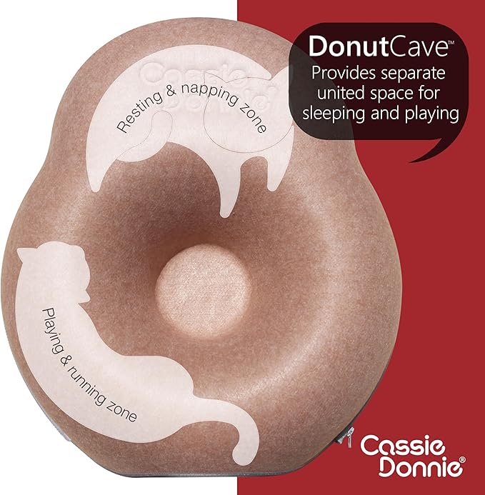 Cat Tunnel Bed for Indoor Cats, Medium Large, Donut Cave House up to 22 Lbs, Spacious for 2 Kittens (Brown)