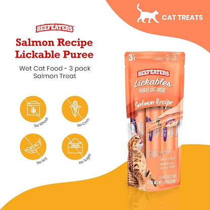 Beefeaters Cat Treats Lickable Puree 1.59oz (12-Pack) – Chicken, Grain-Free, Taurine-Enriched, Ideal for Training & Interactive Feeding