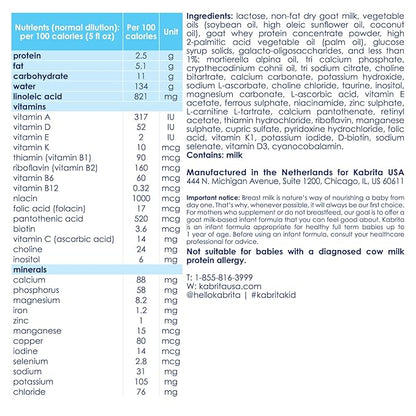 Kabrita Goat Milk Infant Formula - Easy to Digest Baby Formula 0-12 Months - Contains Prebiotics, Iron, DHA, Non-GMO - Gentle on Sensitive Tummies - Formula Supporting Gut Health & Sleep - 28Oz