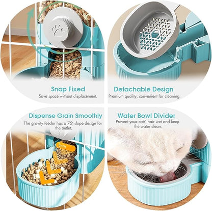 GPY Automatic Hanging Gravity Pet Feeder and Water Dispenser Set ，Automatic Dog Feeder and Dog Water Dispenser for Dogs Cats Pets Animals Large Capacity (Blue Water Feeder&Food Feeder) (Blue)