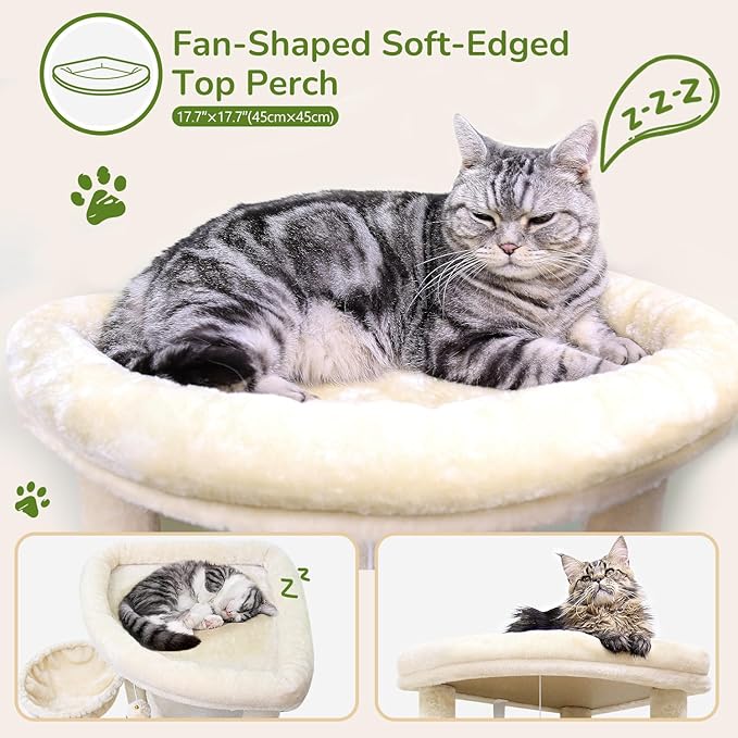 Globlazer Corner Cat Tree, 51in Curved Series Modern Cat Tower for Indoor Cats with Hammock, 7 Sisal Scratching Posts, Large Fan-Shaped Platform for Large Cats, Cat Condo & Hanging Basket, C51, Beige