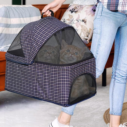 Magshion Foldable Pet Stroller, 3-in-1 Dog Travel Jogger with Detachable Carrier, Cup Holder, Storage Basket, Folding Carrier for Small/Medium Dogs & Cats Up to 33 lbs, Plaid