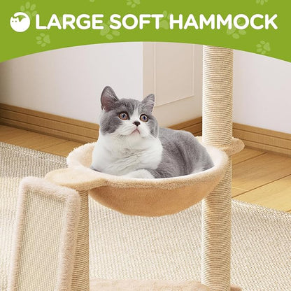 Small Cat Tree, Green Cat Tree with Scratching Post, Hammock Toy Ball and Palm Leaves for Kittens, Cat Tower for Indoor