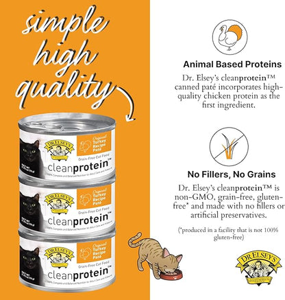 Dr. Elsey's cleanprotein Original Turkey Recipe Wet Cat Food, (Pack of 24), 2.75oz Cans