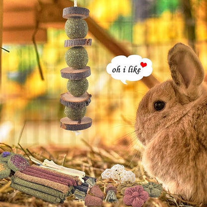ERKOON Bunny Toys Boredom, 42 PCS Bunnies Timothy Hay Sticks Carrots Rose Grass Cake Dental Care, Molar, Chinchillas Toy Chew Toy, Guinea Pigs, Hamsters, Chinchilla, Rabbit Chew Toys for Teeth