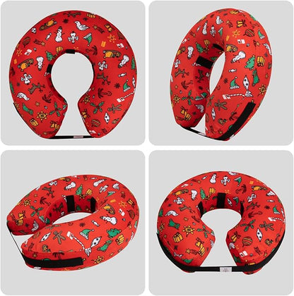 CuteBone Inflatable Dog Cone with Removable Soft Fleece Covers for Small/Medium/Large Dogs and Cats Neck Donut Collar After Surgery GWB07L