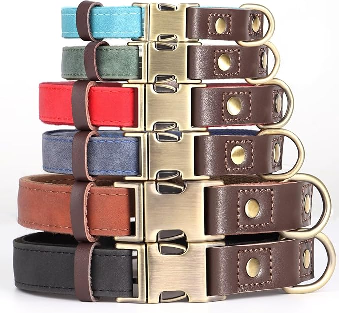 Didog Soft PU Leather Dog Collar for Large Dogs,Classic Adjustable Dog Collars with Quick Release Metal Buckle,Easy Clean and Comfortable with Nylon Lining,Blue,L Neck 15-23"
