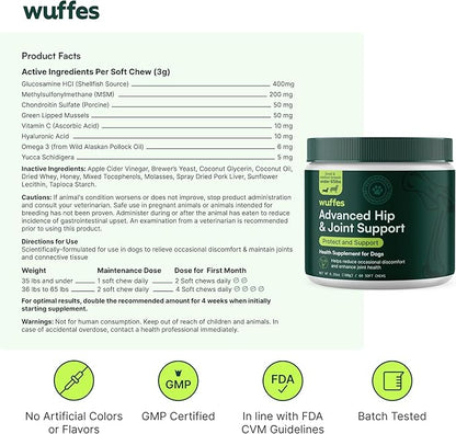 Wuffes Chewable Dog Hip & Joint Supplement - Glucosamine & Chondroitin Chews - Dog Joint Supplements & Vitamins - Extended Joint Care (Small&Medium Breeds (0-65 lbs), 180 Chews (Pack of 3))