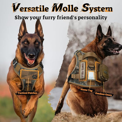 rabbitgoo Dog Harness Small Sized No Pull, Tactical Service Pet Vest with Molle and Control Handle, Adjustable and Reflective Military Harness for Easy Walking and Training, Desert camo, S