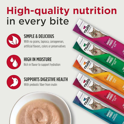 Nulo Freestyle Grain-Free Perfect Purees Premium Wet Cat Treats, Squeezable Meal Topper for Felines, High Moisture Content to Support Cat Hydration, 48 x 0.5 Oz, Chicken