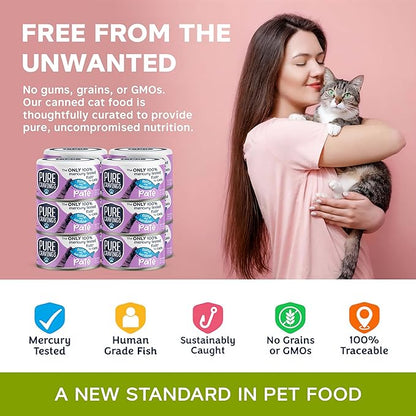 Tuna and Sardine Pate, Canned Wet Cat Food, 100% Mercury-Tested, Moist Can Fish, Grain-Free Protein, Non-GMO, 12 Pack