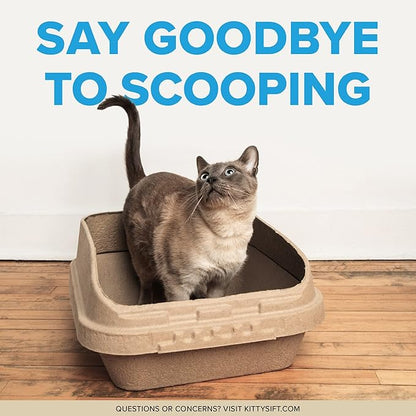 Kitty Sift (Set of 1 Litter Box & 5 Sifting Liners) Sustainable, Clean, Sifting, Disposable Cat Litter Box Kit - Large, 6-Set Kit