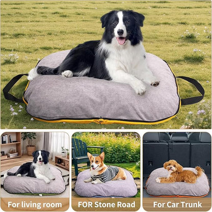 Portable Waterproof Dog Mat for Camping, Patio & Travel - Foldable Outdoor Dog Bed with Teflon Shell & Removable Plush Pad - Easy Clean, Durable - S (Hemp Grey)